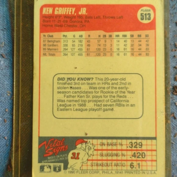 Ken Griffey Jr Rookie BB Card - Picture 2 of 2